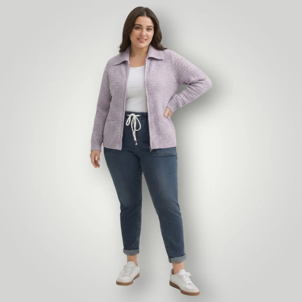 Talbots Petite LP Lavender Zip Cardigan Waffle Knit Quiet Luxury Old Money Cotta